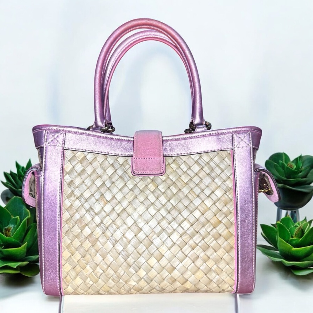 COACH - Pink and Cream Woven Satchel - Picture 2 of 13